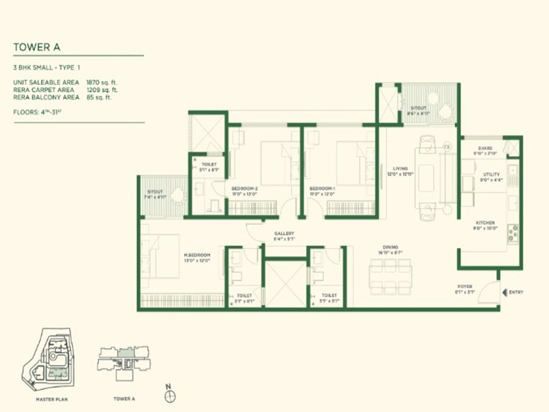 Vaishnavi Krishna Brindavan 3 BHK 1879 Sq Ft Floor Plan