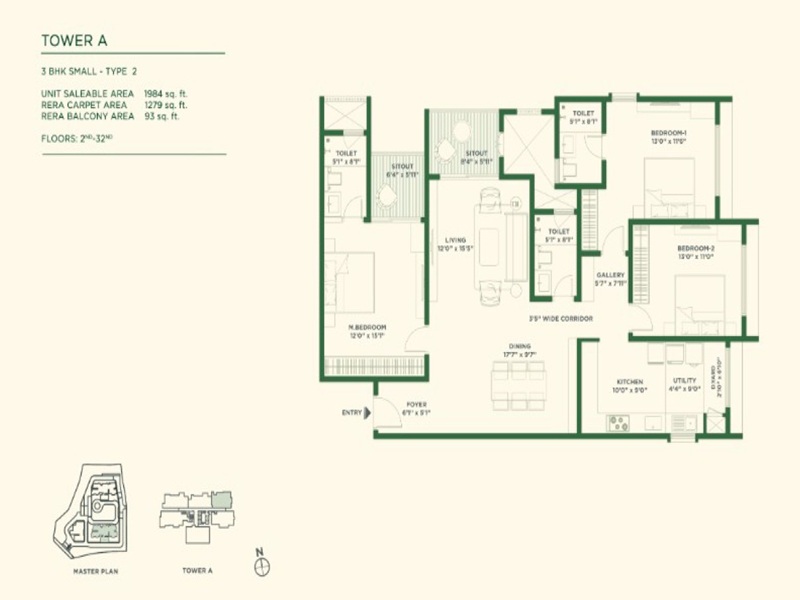 Vaishnavi Krishna Brindavan 3 BHK 1984 Sq Ft Floor Plan
