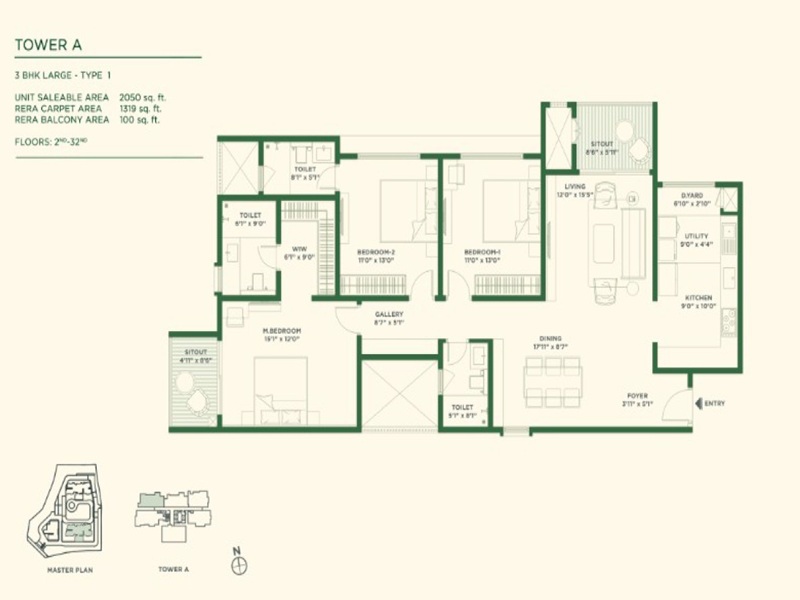 Vaishnavi Krishna Brindavan 3 BHK 2050 Sq Ft Floor Plan