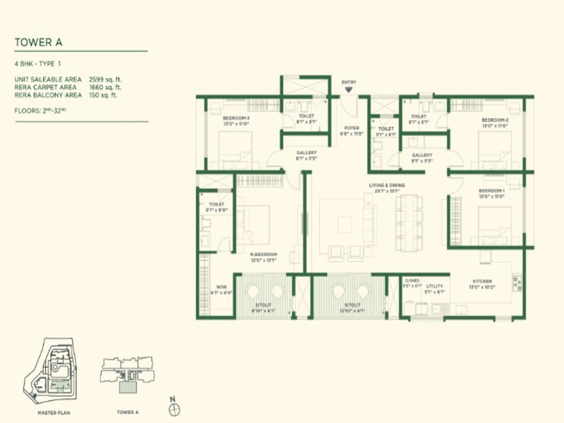 Vaishnavi Krishna Brindavan 4 BHK 2599 Sq Ft Floor Plan